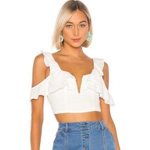 Superdown Claire Cold Shoulder Crop Top in Winter White M